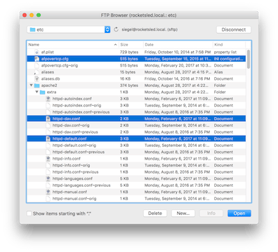 BBEdit user accessing file on server using integrated FTP client